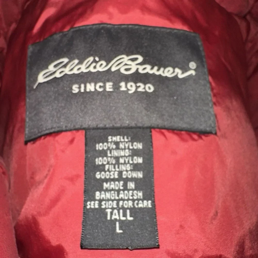 Vintage Eddie Bauer‎ Puffer Vest Goose Down Men's Tall Large Red